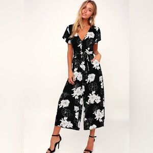 Lulu's Black and White Floral Jumpsuit